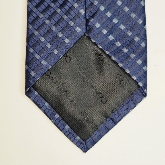 Calvin Klein Slanted Check Narrow Navy-Blue Silk Tie T-43 - Picture 4 of 6